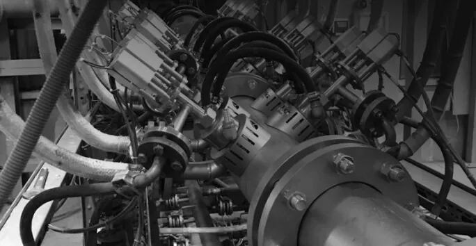 Industrial pipework at a wood-based panel plant